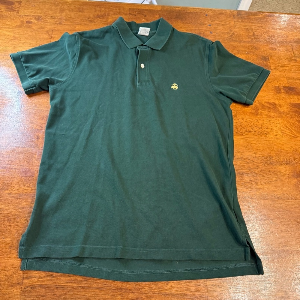 Brooks Brothers Performance Slim Fit Polo Hunter Green Yellow Logo Men’s Large